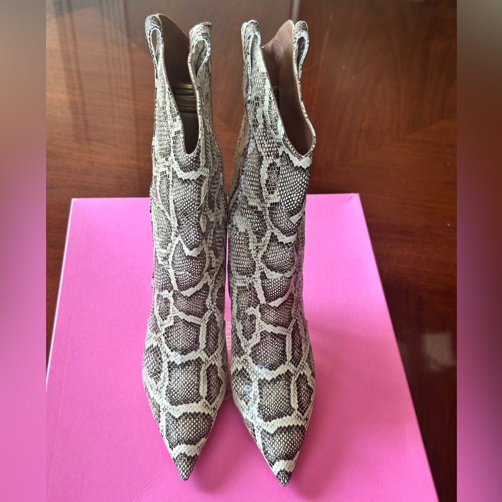 Snakeskin Patterned Mid Calf Boots